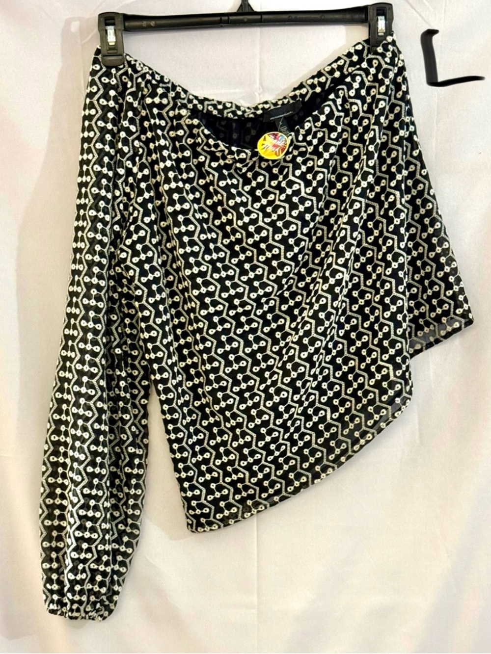White House Black Market Black and White One-Shoulder Long Sleeve Top